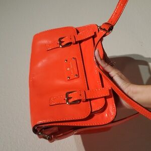 VintageKate Spade Essex Scout Cambridge Patent Leather Neon Orange Messenger Bag
